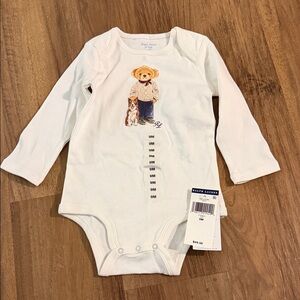Ralph Lauren Cream Bear & Puppy Long-Sleeve One-Piece